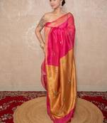 pink saree with hand embroidery