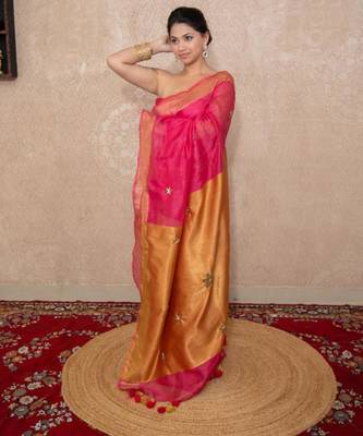 pink saree with hand embroidery 3