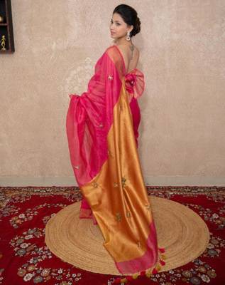 pink saree with hand embroidery 4