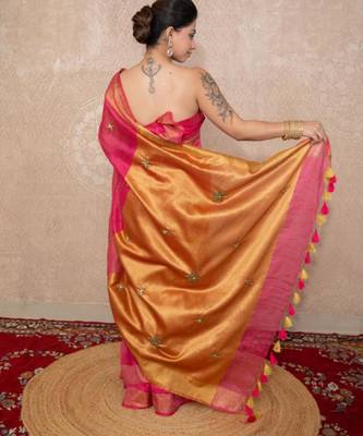 pink saree with hand embroidery 5
