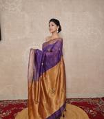 purple saree with hand embroidery