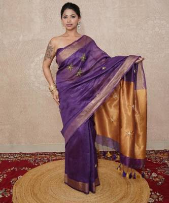 purple saree with hand embroidery 2