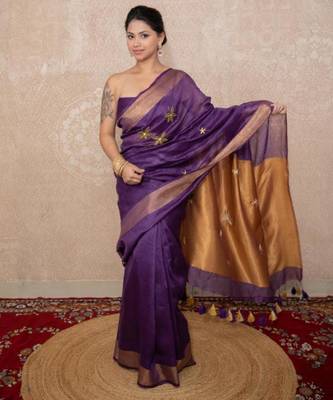 purple saree with hand embroidery 3