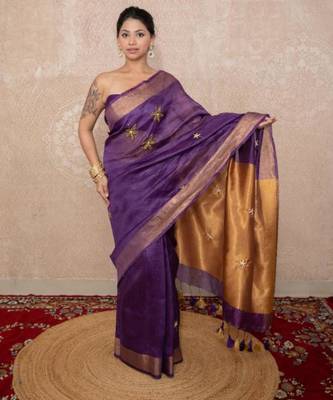 purple saree with hand embroidery 4