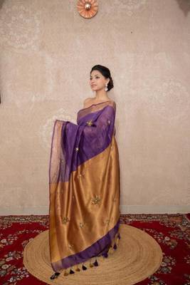 purple saree with hand embroidery 5