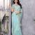 Ocean blue shimmer chiffon butta embroidery work bollywood saree