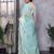 Ocean blue shimmer chiffon butta embroidery work bollywood saree