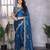 Royal blue shimmer chiffon butta embroidery work bollywood saree