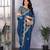 Royal blue shimmer chiffon butta embroidery work bollywood saree