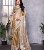 Ivory shimmer chiffon butta embroidery work bollywood saree