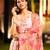 Peach Flower Print Satin Silk Lehenga Blouse With Dupatta