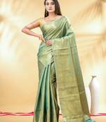 turquoise blue katan banarasi silk blend saree with gold zari weaving