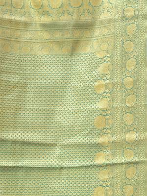 turquoise blue katan banarasi silk blend saree with gold zari weaving 4