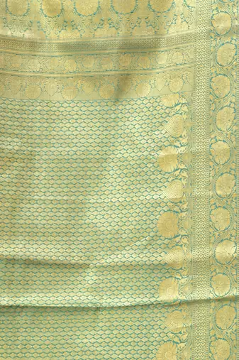 turquoise blue katan banarasi silk blend saree with gold zari weaving
