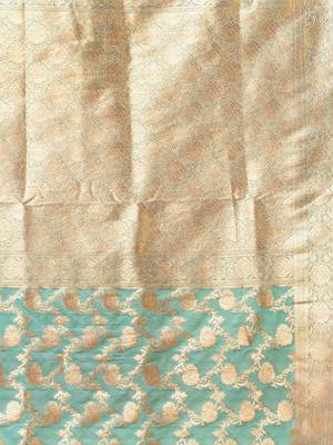 sea green katan banarasi silk blend saree with golden zari weaving 4