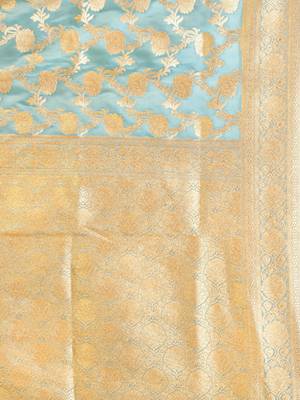 mint green katan banarasi silk blend saree with golden zari weaving 4