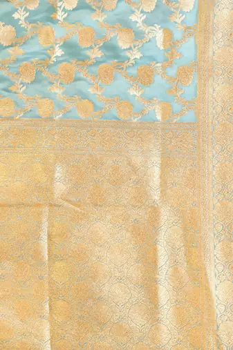 mint green katan banarasi silk blend saree with golden zari weaving