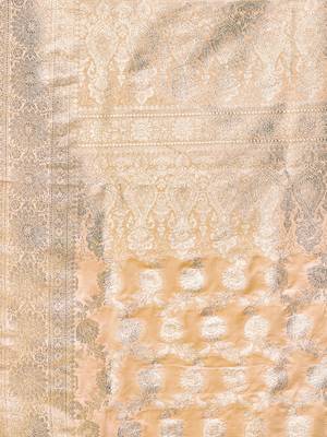 apricot katan banarasi silk blend saree with golden zari weaving 4
