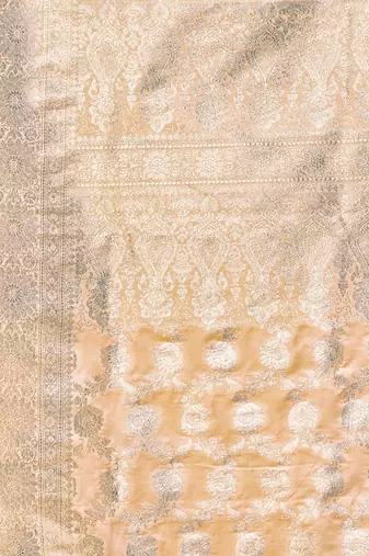 apricot katan banarasi silk blend saree with golden zari weaving