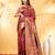 dark red pure katan banarasi silk blend saree with antique gold zari work