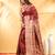 dark red pure katan banarasi silk blend saree with antique gold zari work
