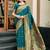 Deep teal woven floral silk blend zari weaving paithani saree