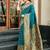 Deep teal woven floral silk blend zari weaving paithani saree