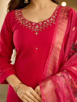 pink viscose embroidered straight kurta with pant and dupatta sets 2