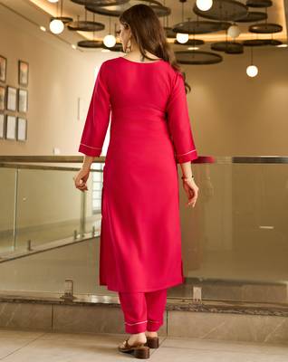 pink viscose embroidered straight kurta with pant and dupatta sets 3