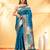 sky blue katan banarasi silk blend saree with gold zari weaving