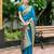 Sky blue woven floral silk blend zari weaving paithani saree