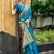 Sky blue woven floral silk blend zari weaving paithani saree