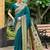 Deep teal woven floral silk blend zari weaving paithani saree