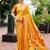 Orange woven floral silk blend zari weaving paithani saree