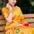 Orange woven floral silk blend zari weaving paithani saree