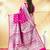 rani pink katan banarasi silk blend saree with silver zari weaving