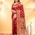 dark red katan banarasi silk blend saree with antique gold zari weaving