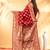dark red katan banarasi silk blend saree with antique gold zari weaving