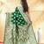 green katan banarasi silk blend saree with silver zari buta