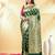 green katan banarasi silk blend saree with golden zari and buta design