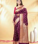 purple katan banarasi silk blend saree with gold zari weaving