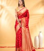 red katan banarasi silk blend saree with gold zari weaving