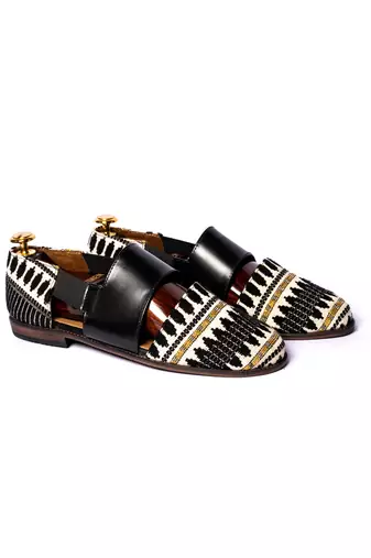 Black woven sandals