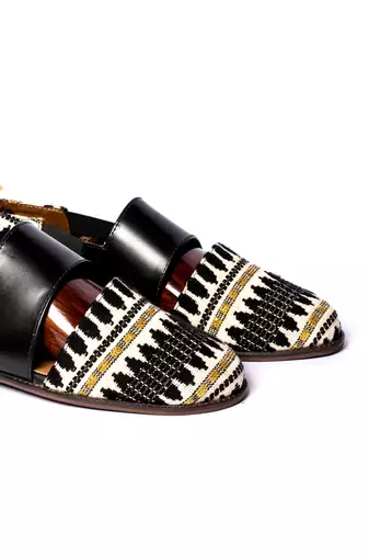Black woven sandals