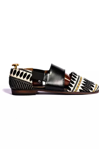 Black woven sandals