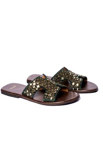 Green woven flats