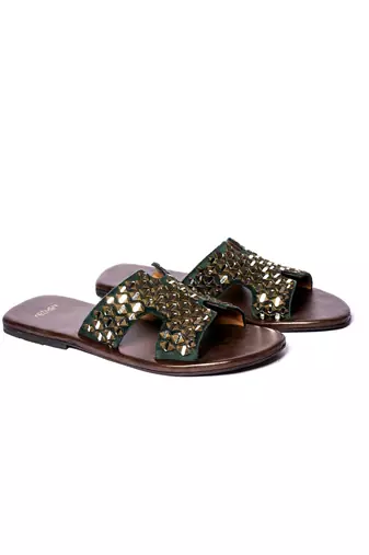 Green woven flats