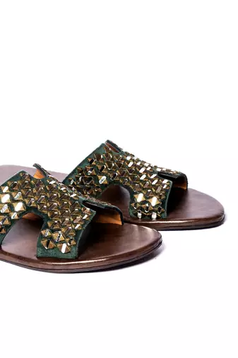 Green woven flats