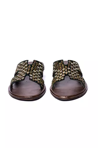 Green woven flats