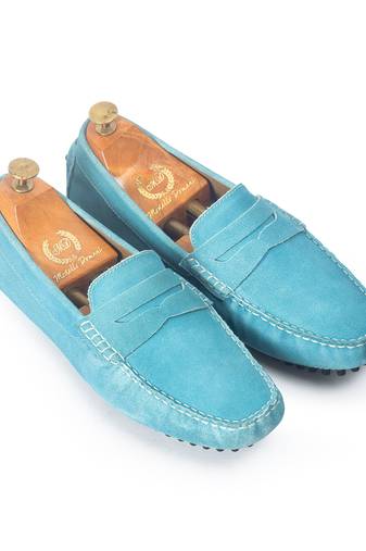 Blue solid leather loafers